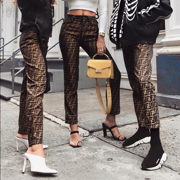 Fendi Vintage Black Brown Monogram FF Logo Zucca print HighWaist Jeans Trousers - Picture 5 of 16